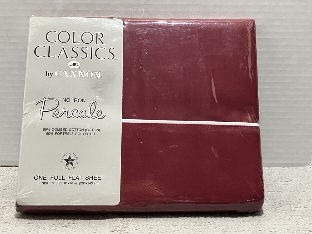 Cannon Color Classics Full Flat Sheet Strawberry Wine Red No Iron Percale NEW
